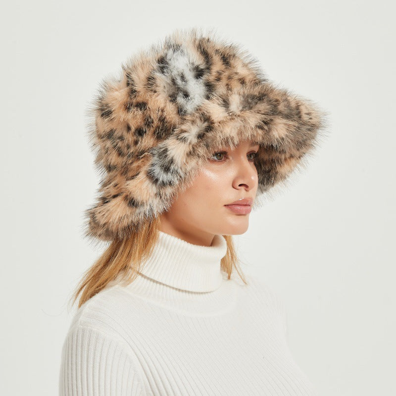 Women's Fluffy Faux Fur Bucket Hat with Wide Brim and Warm Teddy Lining Fashion Glam