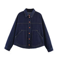 Women's Oversized Denim Jacket with Boxy Cropped Cut, Patch Pockets and Contrast Stitching Fashion Glam