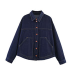 Women's Oversized Denim Jacket with Boxy Cropped Cut, Patch Pockets and Contrast Stitching Fashion Glam