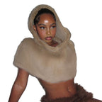 Ladies short hooded capelet made of luxurious faux fur with a concealing shoulder area Fashion Glam