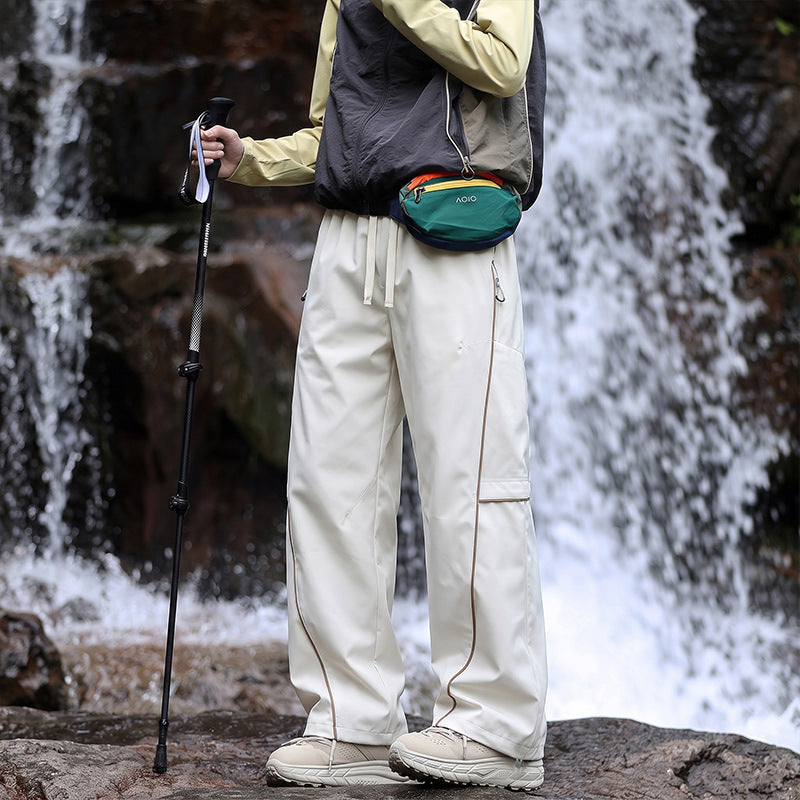 Unisex Water-repellent technical Cargo pants with wide leg, zip pockets and drawstring Fashion Glam