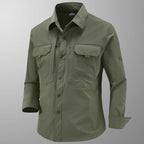 Men's Technical Field Shirt with Ripstop Structure, Chest Pockets and Roll-Up Sleeves Fashion Glam
