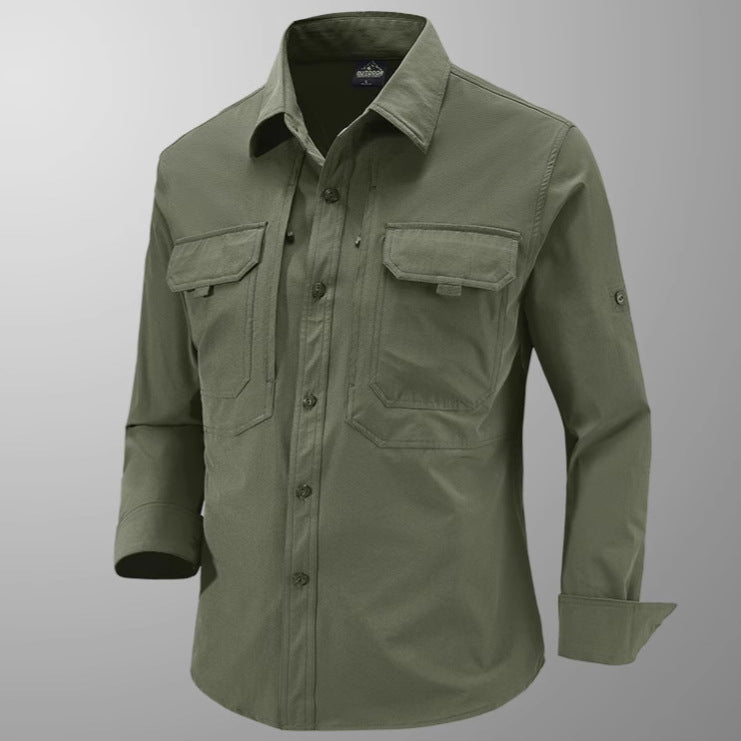 Men's Technical Field Shirt with Ripstop Structure, Chest Pockets and Roll-Up Sleeves Fashion Glam