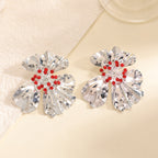 Women’s metal flower earrings with sparkling red accents Fashion Glam