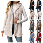 Women's Hooded Teddy Vest with Zipper and Structured Knit Look Fashion Glam