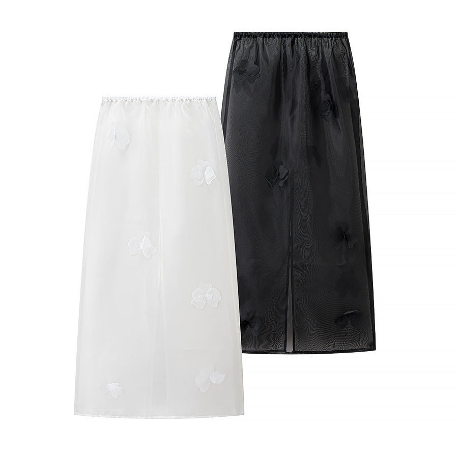 Ladies Transparent Organza Underskirt with Elastic Waistband and 3D Flower Applique Fashion Glam