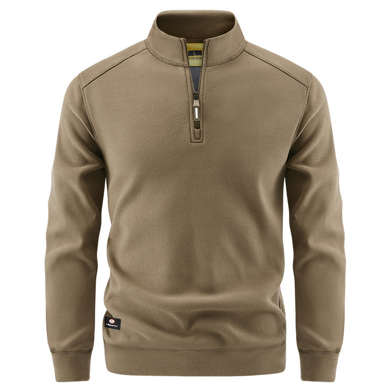 Men's Breathable Microfleece Half-Zip Sweater with Stand Collar and Raglan Sleeves Fashion Glam