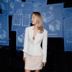 Women's Tailored Blazer with Distinctive V-Neck and Stand Collar Detail Fashion Glam
