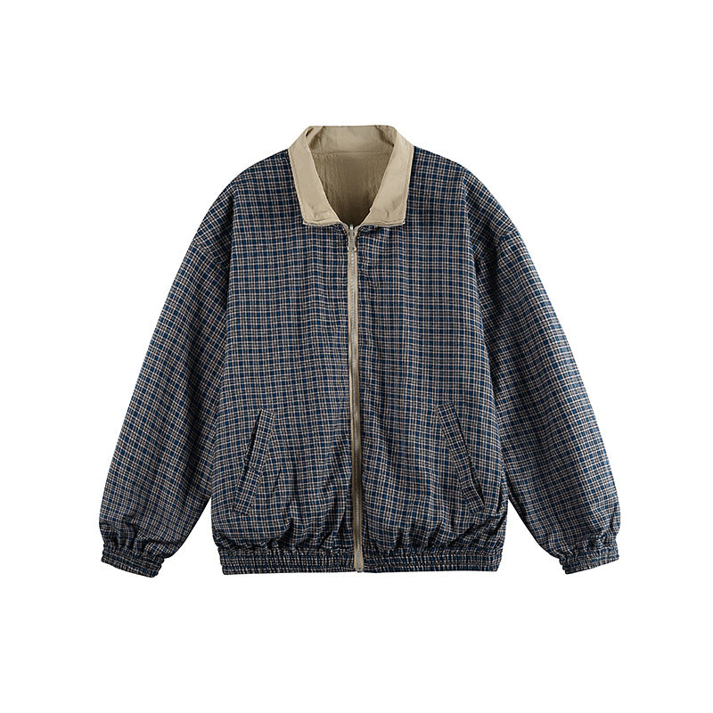 Unisex Lightweight Oversized Zip Jacket in Bomber Style with Checkered Collar and Elastic Cuffs Fashion Glam