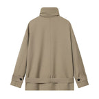 Women's short trench coat with double-breasted button placket, waist belt, and high standing collar Fashion Glam