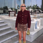 Women's Short Cut Military Inspired Wool Jacket with Stand-Up Collar, Epaulettes and Gold Button Details Fashion Glam