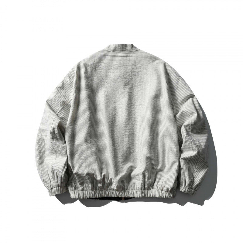 Unisex Light Oversized Bomber Jacket Made of Textured Fabric with Stand-Up Collar and Elastic Hem Fashion Glam
