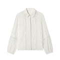 Ladies blouse with delicate lace appliqué, concealed button placket and balloon sleeves Fashion Glam