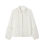 Ladies blouse with delicate lace appliqué, concealed button placket and balloon sleeves Fashion Glam