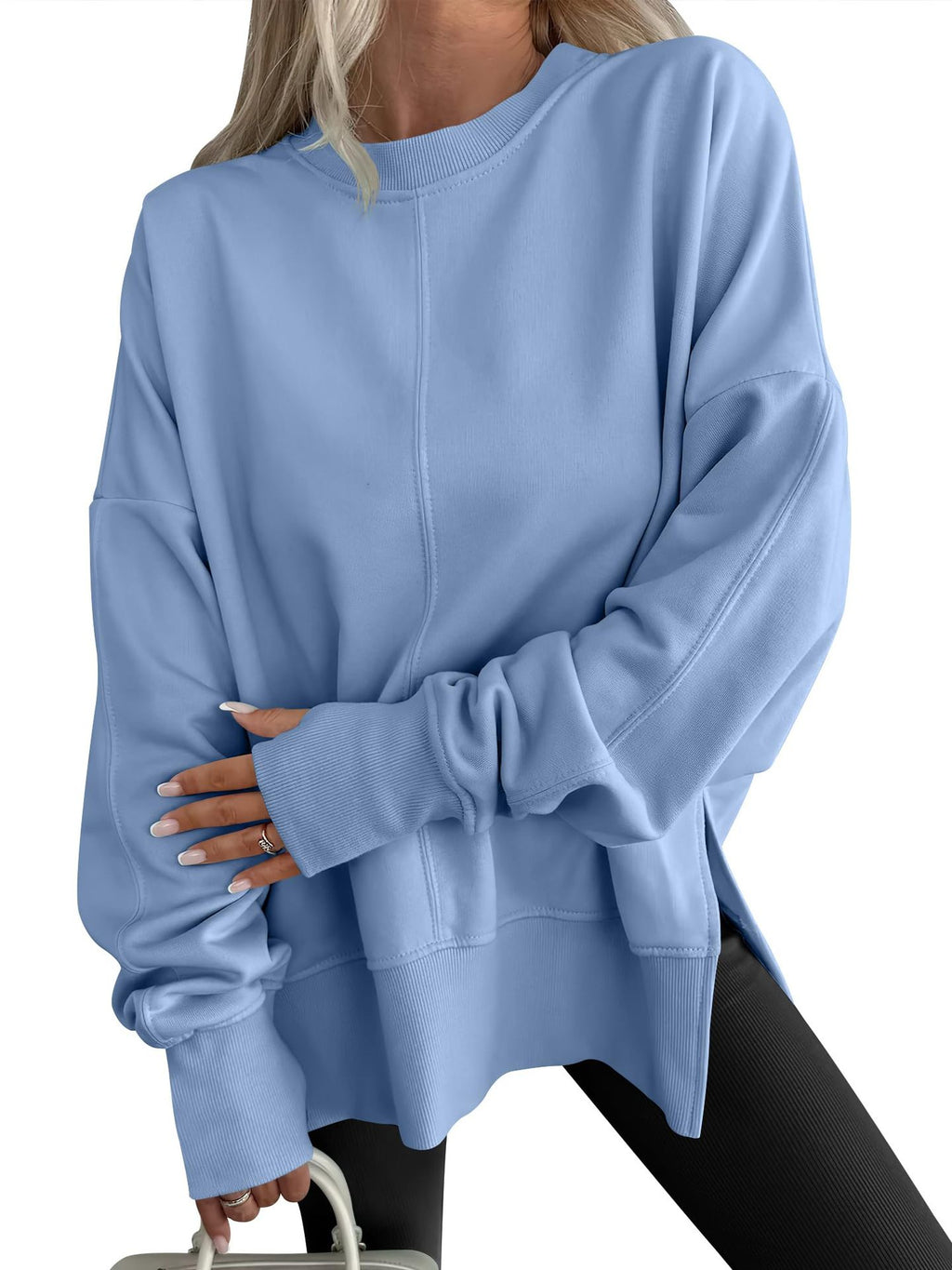 Women's Oversize Sweatshirt with Center Seam, Extended Hem, and Ribbed Cuffs Fashion Glam