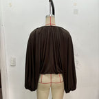 Ladies Pleated Oversized Blouse Shirt with Wide Balloon Sleeves Fashion Glam