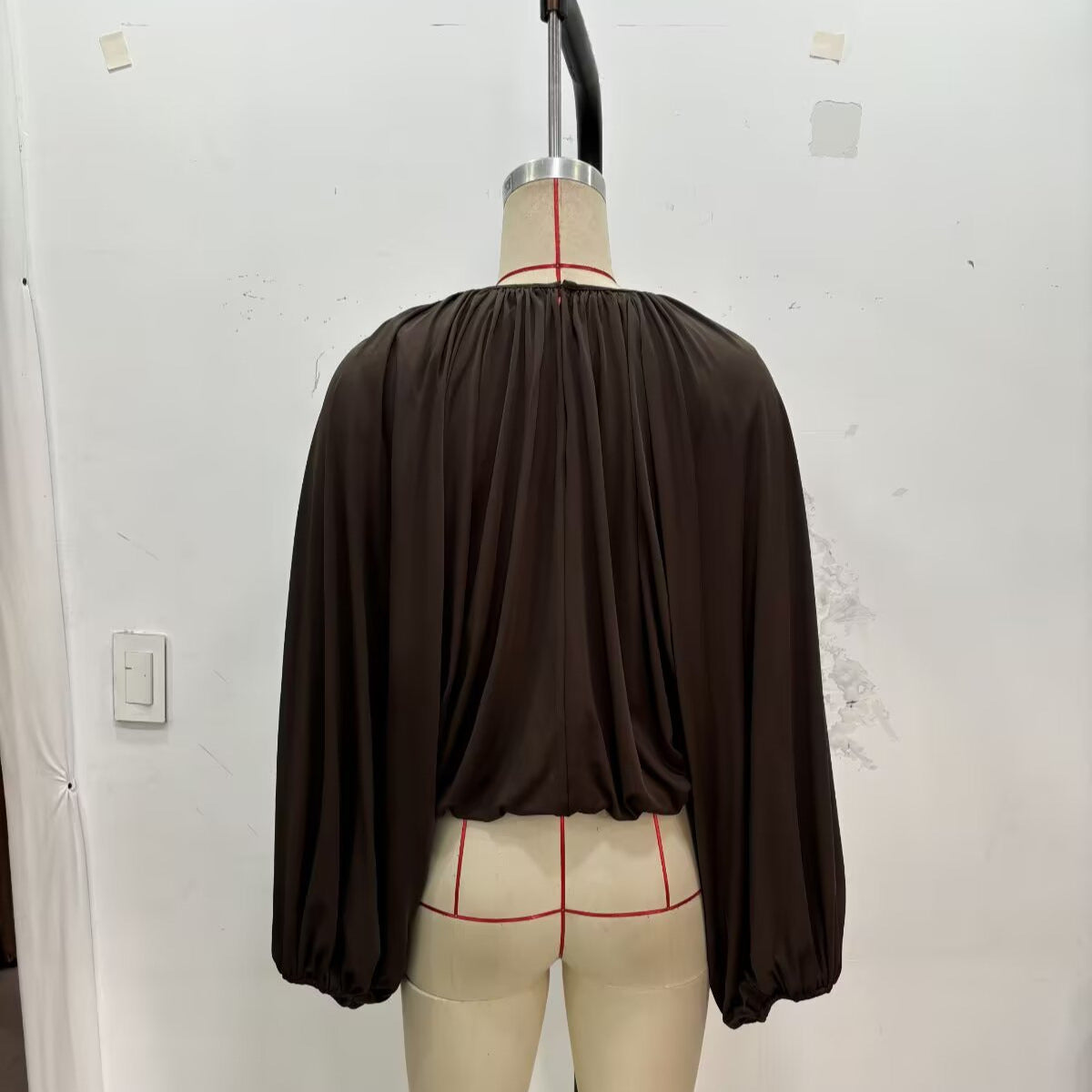 Ladies Pleated Oversized Blouse Shirt with Wide Balloon Sleeves Fashion Glam