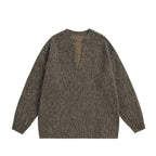 Unisex Oversize Fleece Sweater with V-Slit Collar and Boucle Look Fashion Glam