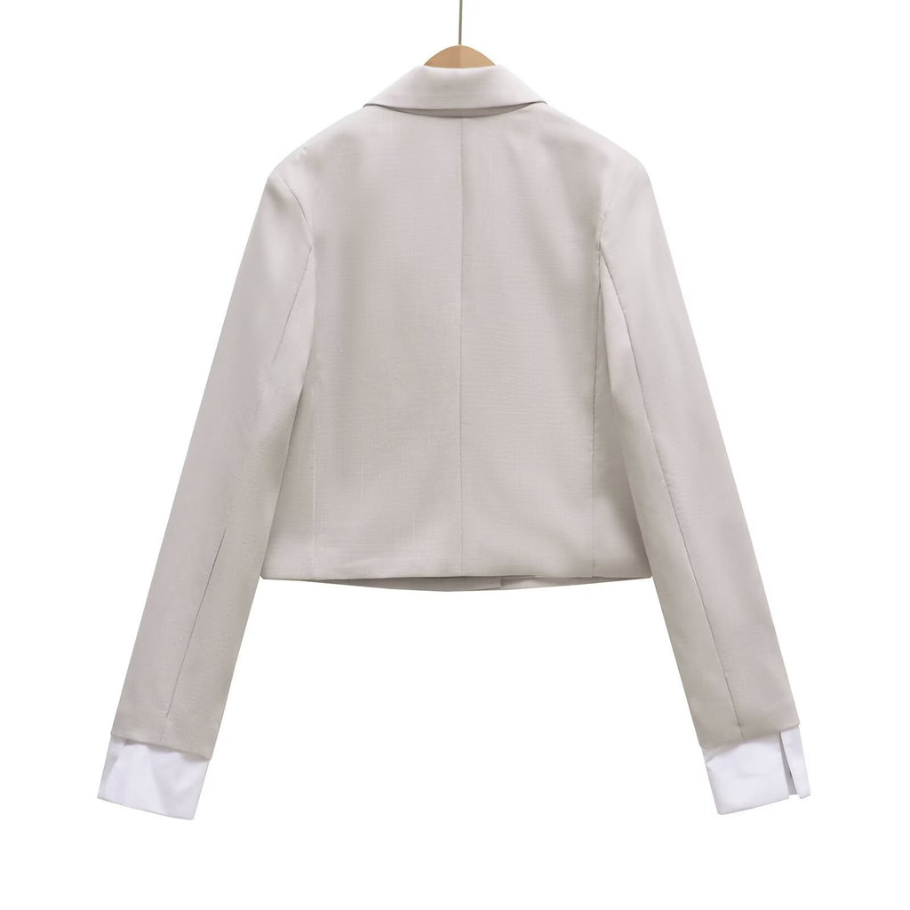 Women Cropped Double-Breasted Blazer with Lapel Collar Fashion Glam