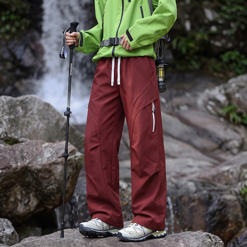 Unisex Water-repellent technical Cargo pants with wide leg, zip pockets and drawstring Fashion Glam