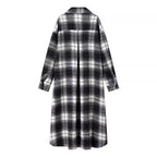 Women Checked Longline Shirt Coat made of Wool Blend with Oversized Silhouette and Flap Pockets Fashion Glam