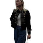 Ladies Short Cut Military Parade Jacket with Decorative Cords and Decorative Buttons Fashion Glam