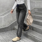 Women's high-waisted jeans with straight leg, drawstring waistband, and patch pockets Fashion Glam