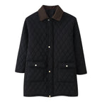 Women’s quilted coat with cord collar, checkered quilting and patch pockets Fashion Glam
