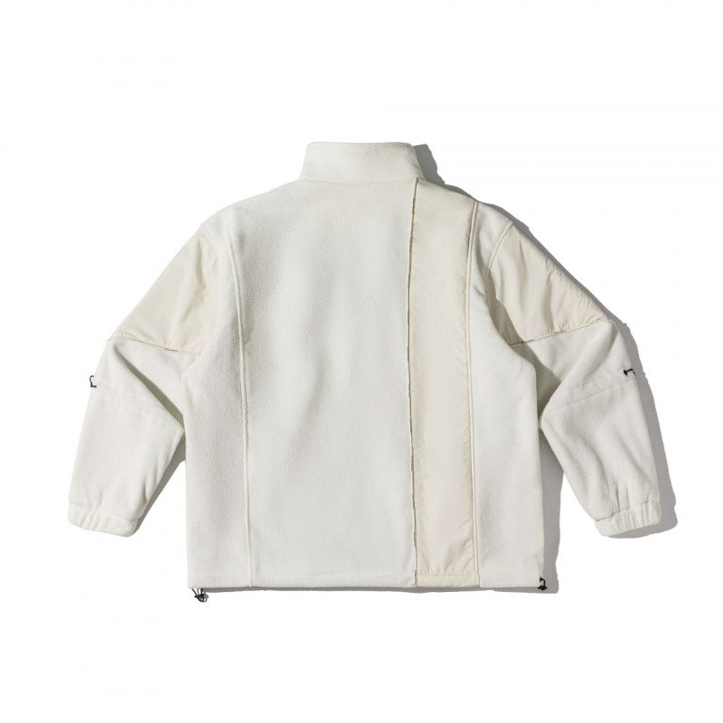 Unisex Oversize Fleece Jacket with Nylon Panels, High Stand-Up Collar and Multi-Pockets Fashion Glam