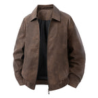 Men's leather bomber jacket with zipper and elastic hem Fashion Glam