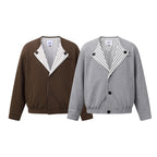 Men's short jacket without collar with striped inner lining and elastic hem Fashion Glam