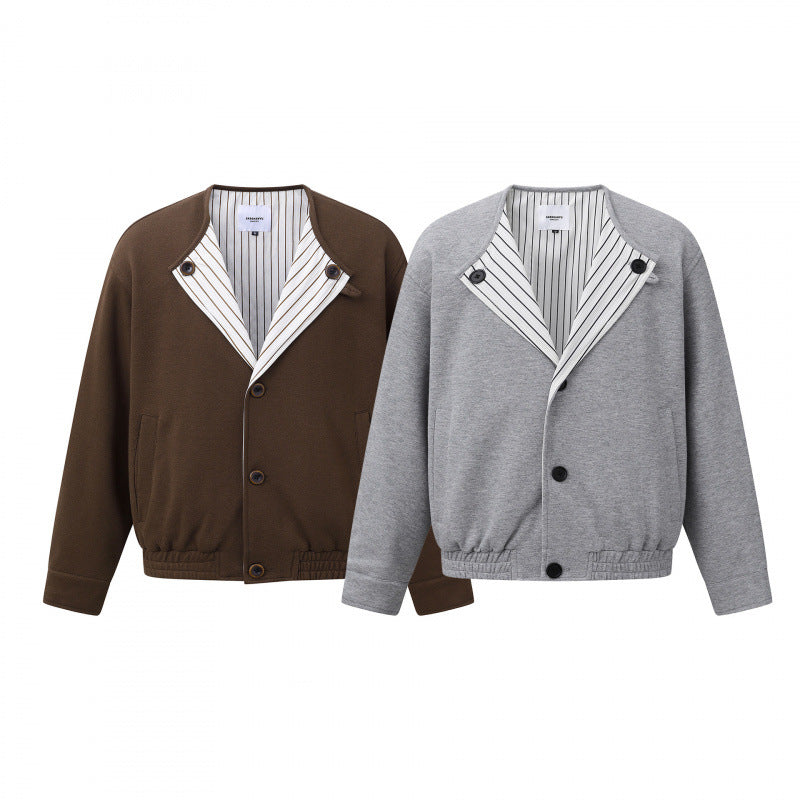 Men's short jacket without collar with striped inner lining and elastic hem Fashion Glam