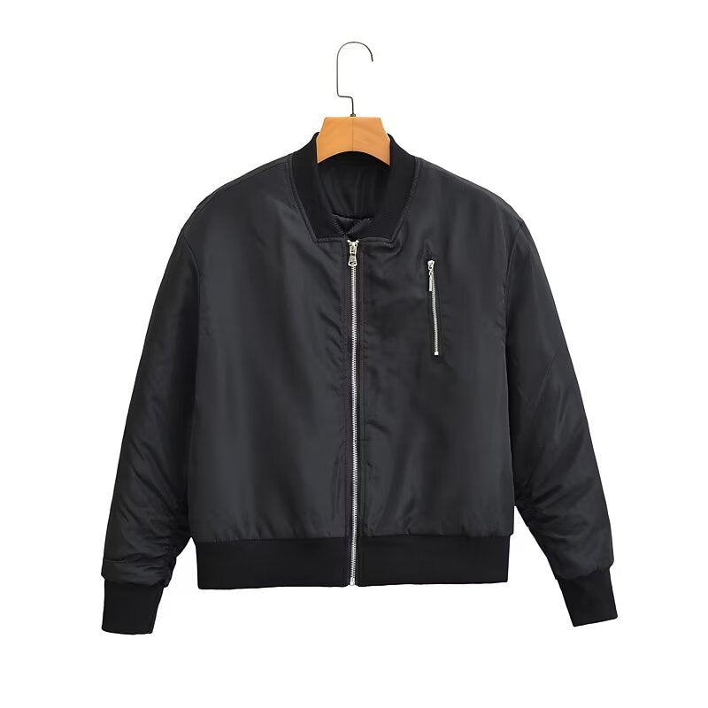 Women short cut nylon bomber jacket with shiny surface, padded lining and metal zipper Fashion Glam