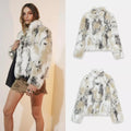 Women Short Faux Fur Jacket with Stand-Up Collar and Boxy, Cropped Cut Fashion Glam