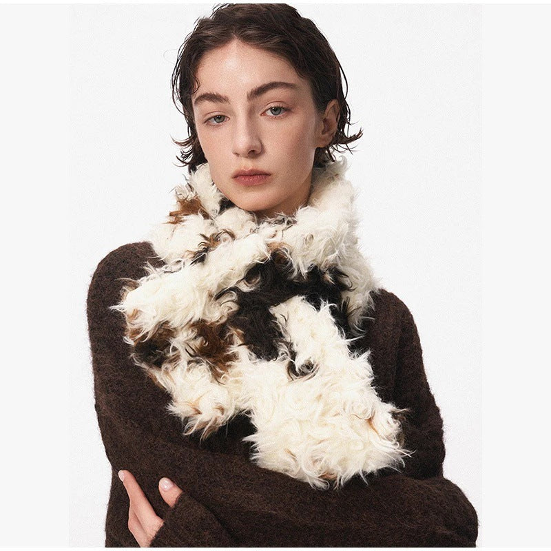 Women's faux fur shawl stole with curly shaggy texture and loop closure Fashion Glam
