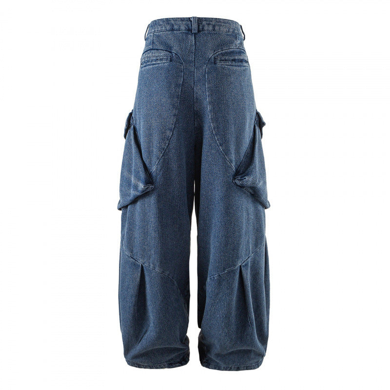 Unisex Wide Cargo Jeans with High Waist, Panel Seams and Flap Pockets Fashion Glam