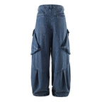 Unisex Wide Cargo Jeans with High Waist, Panel Seams and Flap Pockets Fashion Glam