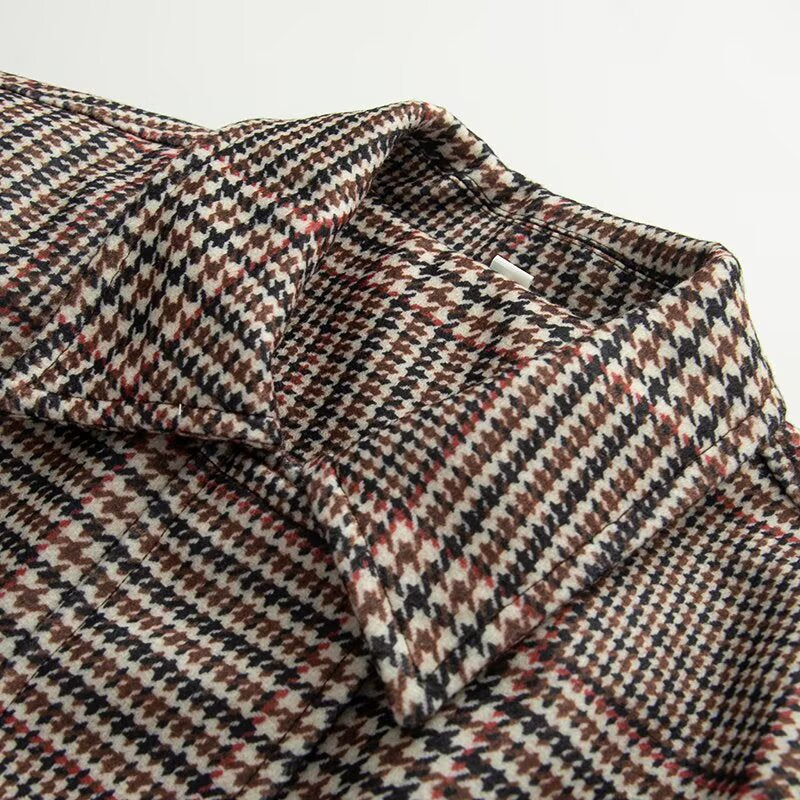 Women's Oversize Short Jacket in Houndstooth Pattern with Stand Collar and Elastic Hem Fashion Glam