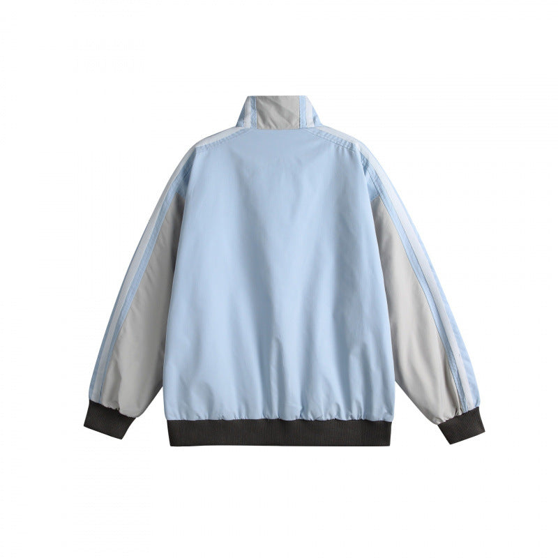 Unisex Lightweight Retro Track Jacket with Stand Collar, Contrasting Stripes and Ribbed Cuffs Fashion Glam