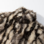 Women's Short Cut Faux Fur Jacket with Contrasting Spot Pattern and Stand Collar Fashion Glam