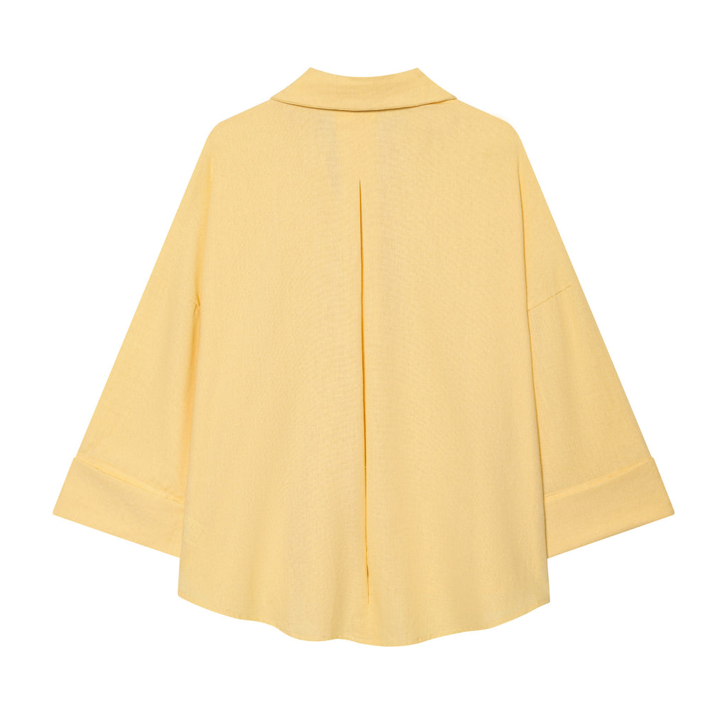 Women Oversized Linen Blouse with Kimono Sleeves and Continuous Button Placket Fashion Glam
