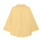 Women Oversized Linen Blouse with Kimono Sleeves and Continuous Button Placket Fashion Glam