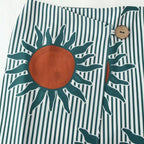 Women's Midi Skirt Wrap Skirt with Sun Print, Vertical Stripes and Button Closure Fashion Glam