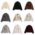 Women short cut boxy faux fur coat with shawl collar Fashion Glam