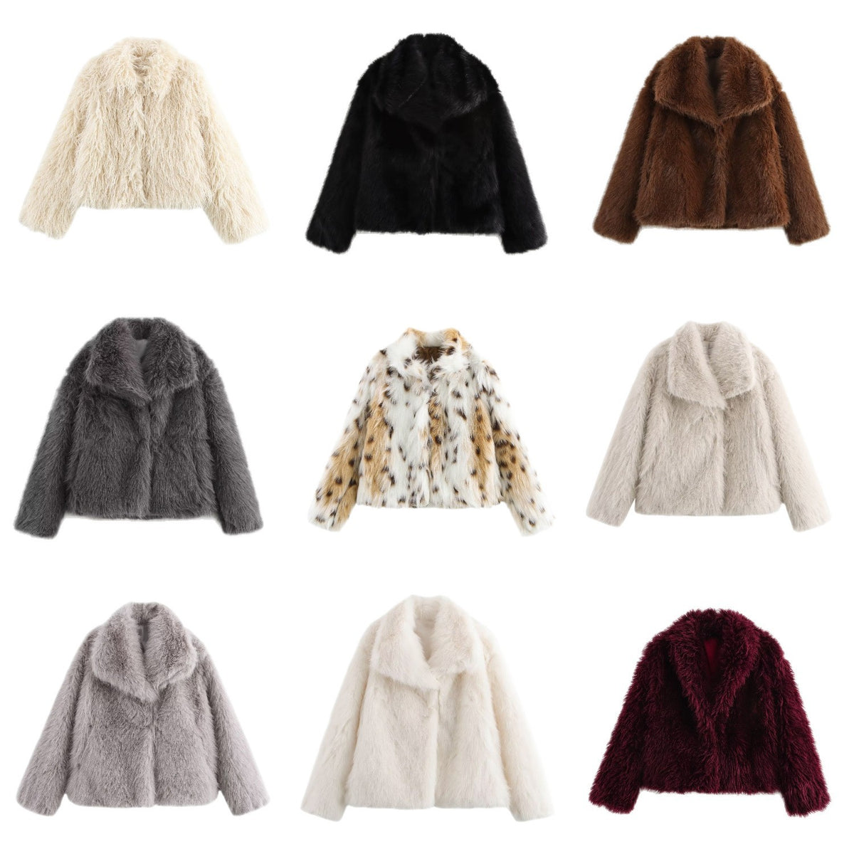 Women short cut boxy faux fur coat with shawl collar Fashion Glam