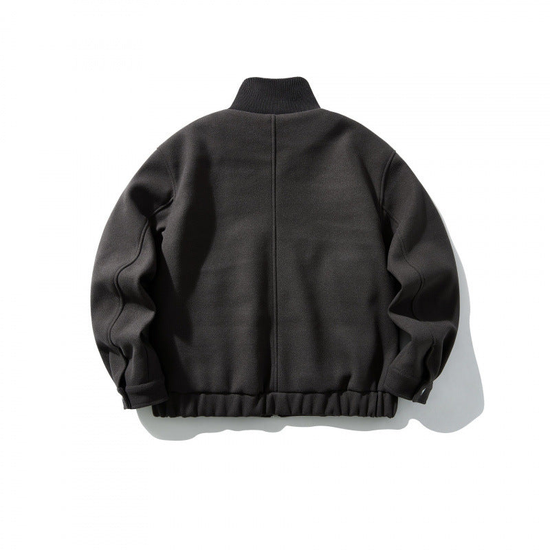 Unisex Boxy-Wool Blend Jacket with Stand-Up Collar and Elastic Hem Fashion Glam