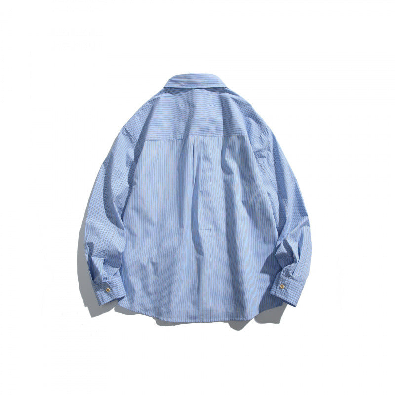 Men's Oversized Shirt with Fine Stripes and Contrast Button Placket Fashion Glam