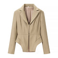 Women's tailored short blazer with curved hip contour and zipper Fashion Glam