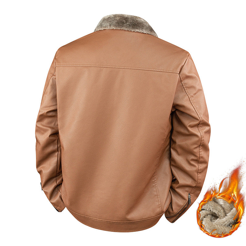Men's faux leather bomber jacket with warming teddy lining and foldable fur collar Fashion Glam