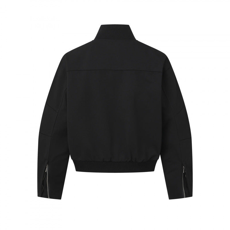 Unisex Short-cut minimalist bomber jacket with ribbed stand-up collar and concealed zipper placket Fashion Glam